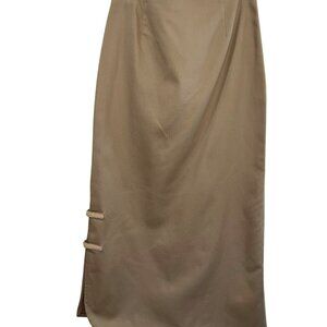Together Womens Tan Flared Midi Skirt W/ Side Buckles & Back Pocket Size 4 100%